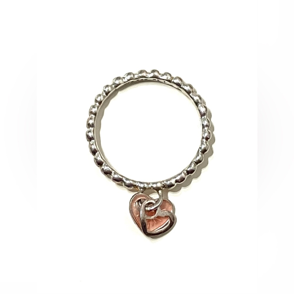 Sterling Silver 925 Dainty Beaded Heart Charm Ring